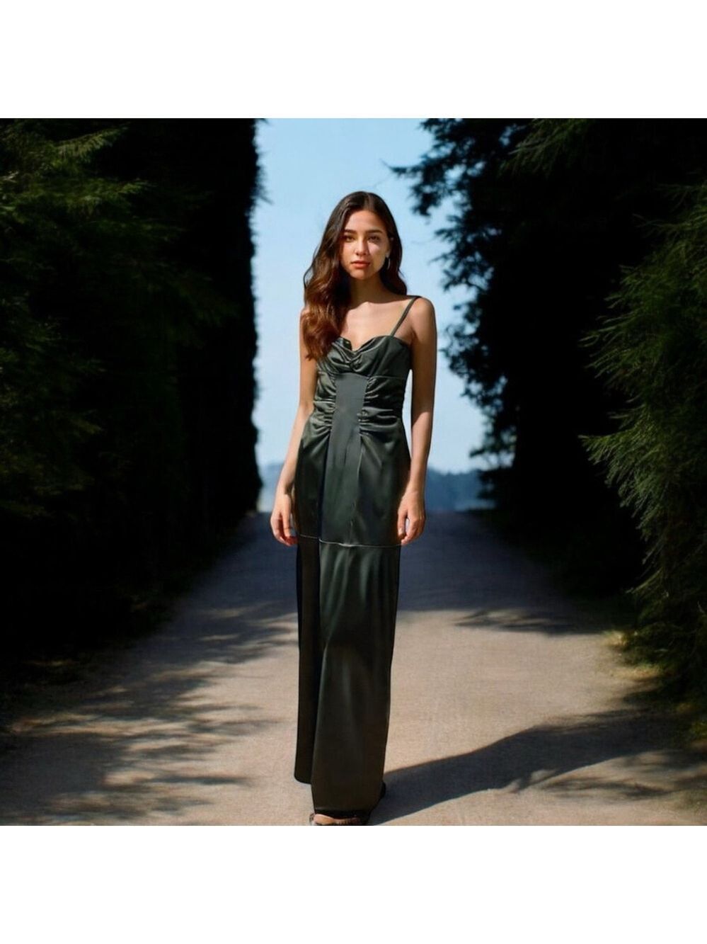 Xscape Y2K Black Satin Formal Sweet Heart Ruched Mermaid Maxi Dress Size 8P/ SP